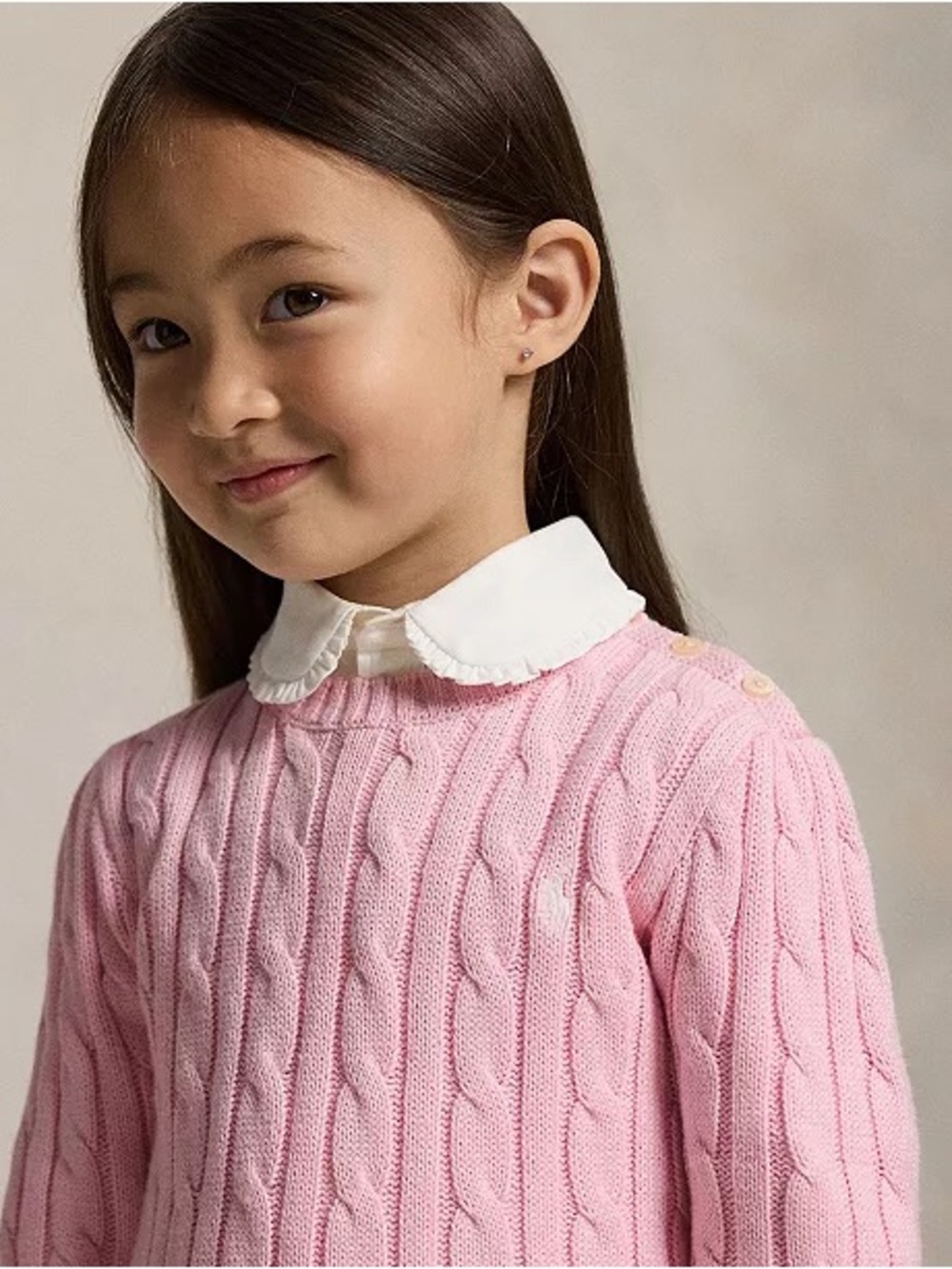 KIDS Polo Light Pink Cable-Knit Crewneck Sweater